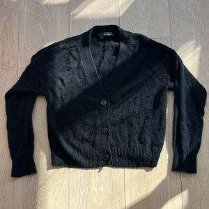 360 Cashmere Wool Cashmere Black Button-Up Women's Sweater Cardigan